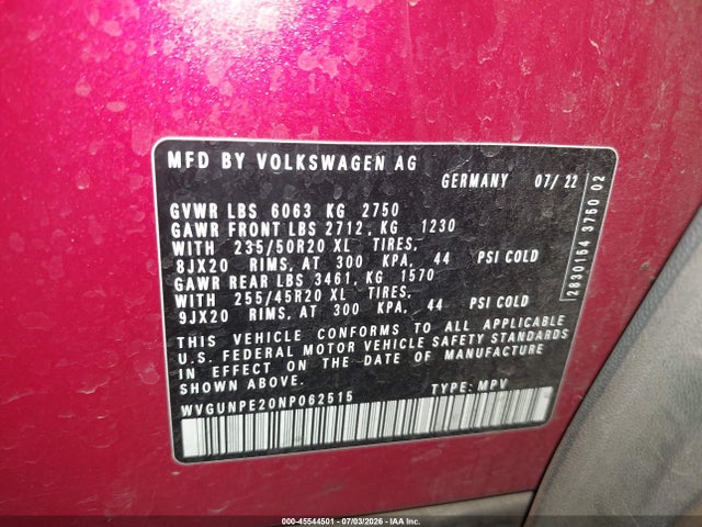 WVGUNPE20NP062515 Volkswagen Id.4 Awd Pro S