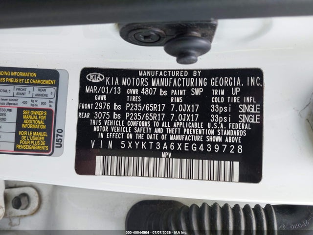 KIA SORENTO LX 2014 5XYKT3A6XEG439728 Image 9
