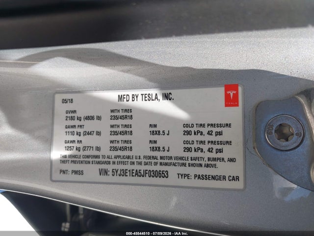 Tesla MODEL 3 2018 5YJ3E1EA5JF030653 Image 9