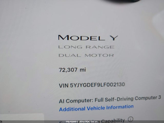 5YJYGDEF9LF002130 Tesla Model Y Long Range Dual Motor All-wheel Drive/performance Dual Motor All-wheel Drive