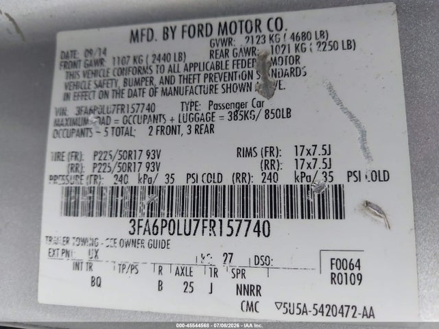 Ford Fusion Hybrid Se 2015 3FA6P0LU7FR157740 Image 9