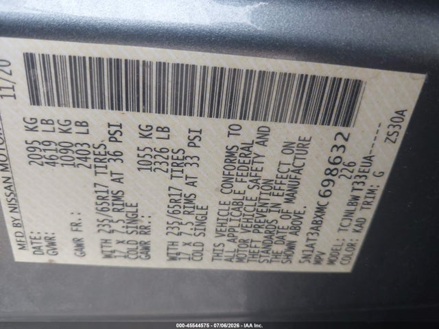 5N1AT3ABXMC698632 Nissan Rogue S Intelligent Awd
