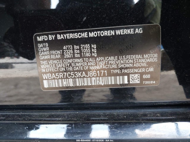 Aukcja sprzedaży 2019 Bmw 330i Xdrive, vin: WBA5R7C53KAJ86171, numer aukcji: 45544580