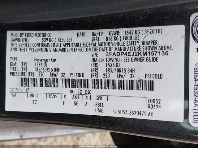 3FADP4EJ2KM157136 Ford FIESTA SE