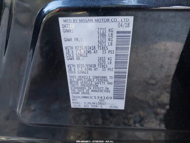 5N1DL0MMXJC534169 Infiniti QX60