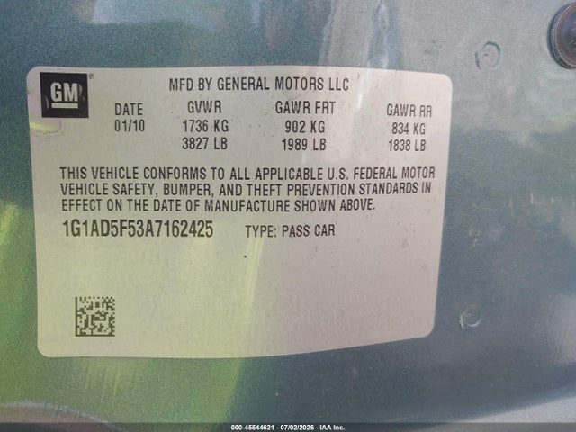 Aukcja sprzedaży 2010 Chevrolet Cobalt Lt, vin: 1G1AD5F53A7162425, numer aukcji: 45544621
