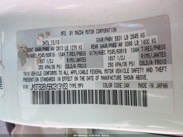 Aukcja sprzedaży 2011 Mazda Cx-9 Sport, vin: JM3TB2BV5B0313163, numer aukcji: 45544622