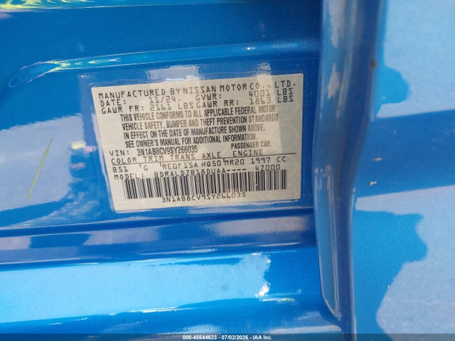 Продажа на аукционе авто 2025 Nissan Sentra Sv, vin: 3N1AB8CV9SY266035, номер лота: 45544623