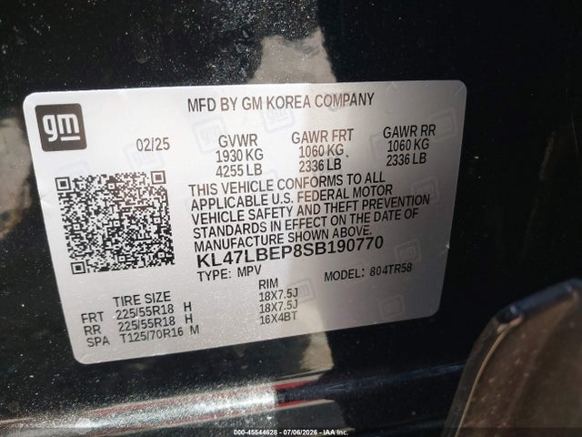 45544628 :رقم المزاد ، KL47LBEP8SB190770 vin ، 2025 Buick Envista Sport Touring Fwd مزاد بيع