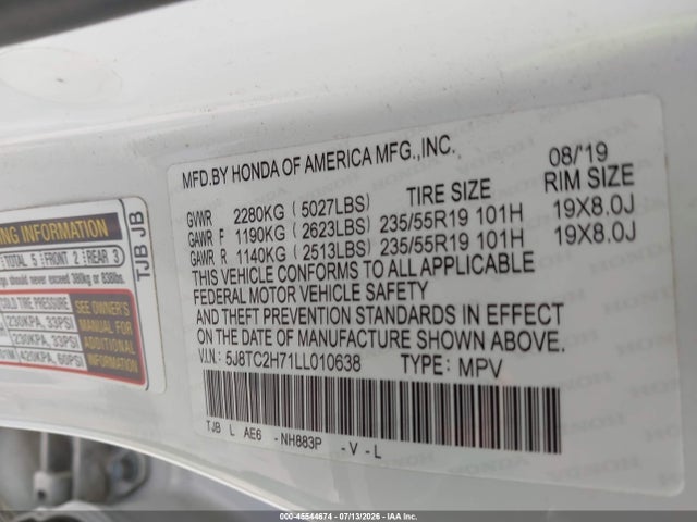 Продаж на аукціоні авто 2020 Acura Rdx Advance Pkg, vin: 5J8TC2H71LL010638, номер лоту: 45544674