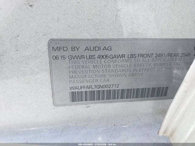 Aukcja sprzedaży 2016 Audi A4 Premium Plus, vin: WAUFFAFL7GN002712, numer aukcji: 45544692