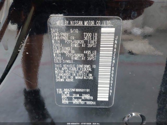 Продаж на аукціоні авто 2011 Infiniti Qx56, vin: JN8AZ2NF8B9501191, номер лоту: 45544701