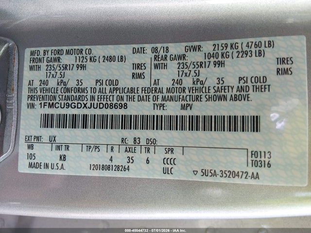 1FMCU9GDXJUD08698 Ford ESCAPE SE