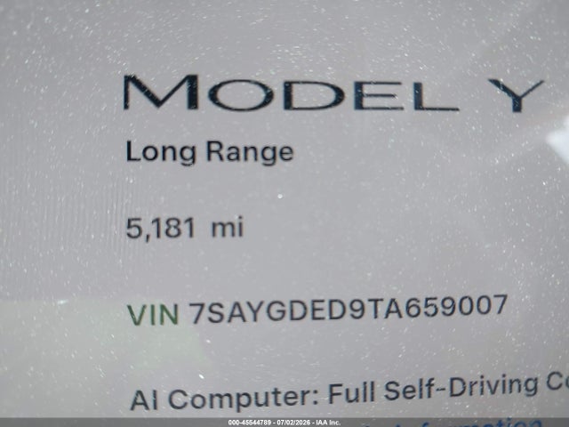Aukcja sprzedaży 2026 Tesla Model Y Premium Rear-wheel Drive/rear-wheel Drive, vin: 7SAYGDED9TA659007, numer aukcji: 45544789