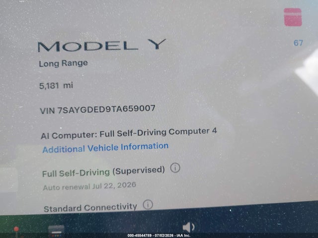 Aukcja sprzedaży 2026 Tesla Model Y Premium Rear-wheel Drive/rear-wheel Drive, vin: 7SAYGDED9TA659007, numer aukcji: 45544789