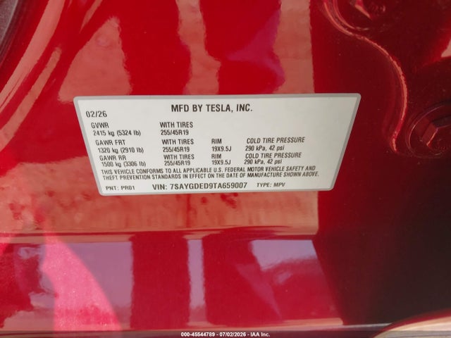 Aukcja sprzedaży 2026 Tesla Model Y Premium Rear-wheel Drive/rear-wheel Drive, vin: 7SAYGDED9TA659007, numer aukcji: 45544789