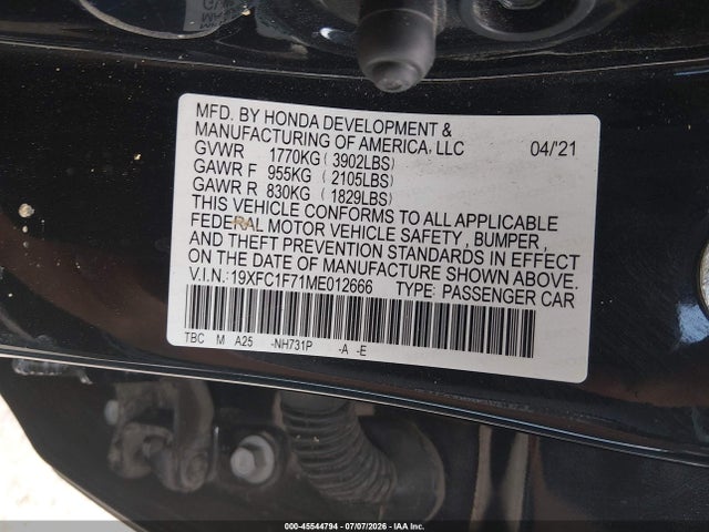 Honda Civic Ex-l 2021 19XFC1F71ME012666 Image 9