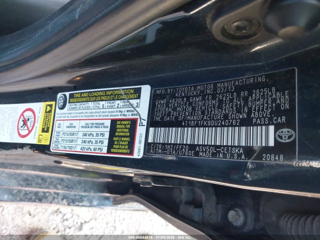 Aukcja sprzedaży 2013 Toyota Camry Se, vin: 4T1BF1FK9DU240762, numer aukcji: 45544816