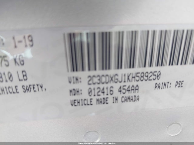 Auction sale of the 2019 Dodge Charger Scat Pack Rwd, vin: 2C3CDXGJ1KH589250, lot number: 45544830