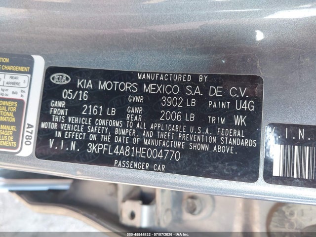 3KPFL4A81HE004770 KIA FORTE EX