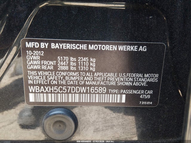Aukcja sprzedaży 2013 Bmw 528i Xdrive, vin: WBAXH5C57DDW16589, numer aukcji: 45544855