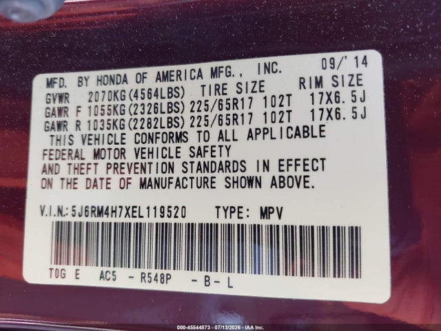 5J6RM4H7XEL119520 Honda Cr-v Ex-l