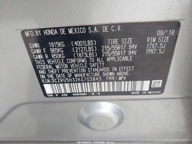 Honda HR-V LX 2019 3CZRU5H32KG703843 Image 9