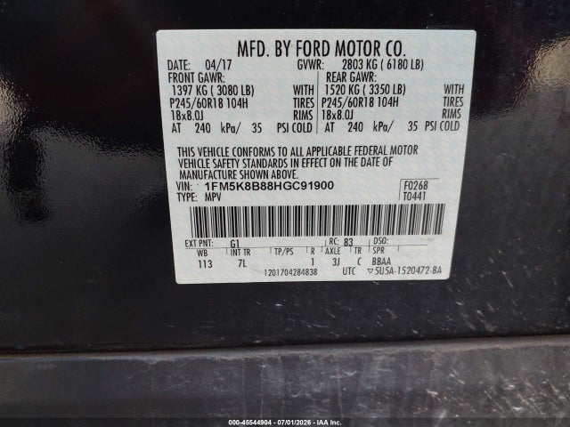 1FM5K8B88HGC91900 Ford Explorer
