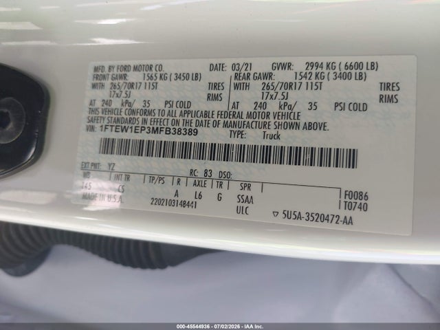 1FTEW1EP3MFB38389 Ford F-150 Lariat/xl/xlt