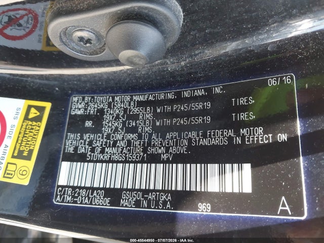 5TDYKRFH8GS159371 Toyota Highlander Limited V6