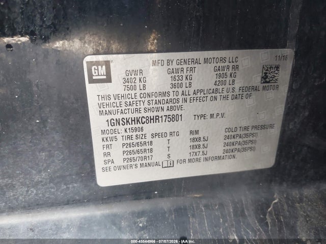 Chevrolet Suburban Lt 2017 1GNSKHKC8HR175801 Image 9
