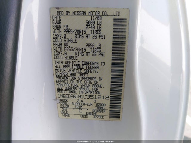 2001 Nissan Frontier 2wd Xe Desert Runner მანქანა იყიდება აუქციონზე, vin: 1N6ED26T81C351212, აუქციონის ნომერი: 45544970
