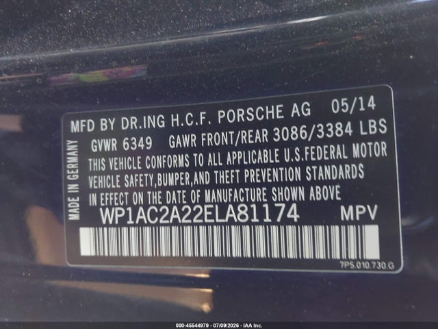 2014 Porsche Cayenne Turbo მანქანა იყიდება აუქციონზე, vin: WP1AC2A22ELA81174, აუქციონის ნომერი: 45544979