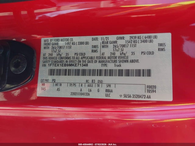 1FTEX1EB9MKE71348 Ford F-150 Xl/xlt
