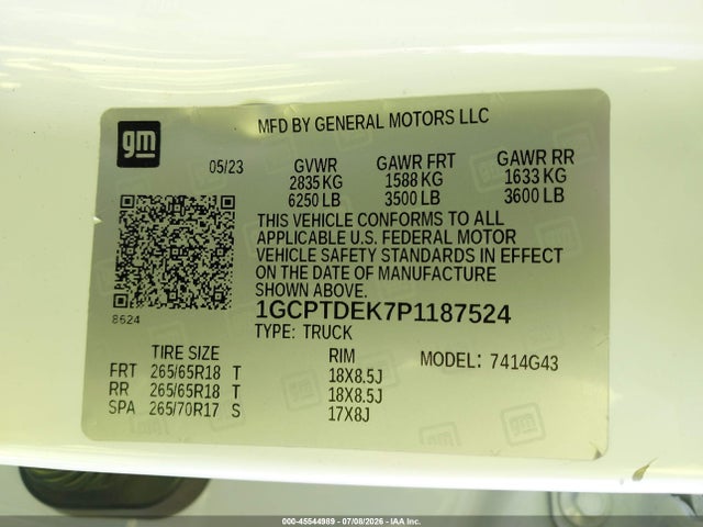 1GCPTDEK7P1187524 Chevrolet Colorado 4wd Short Box Z71
