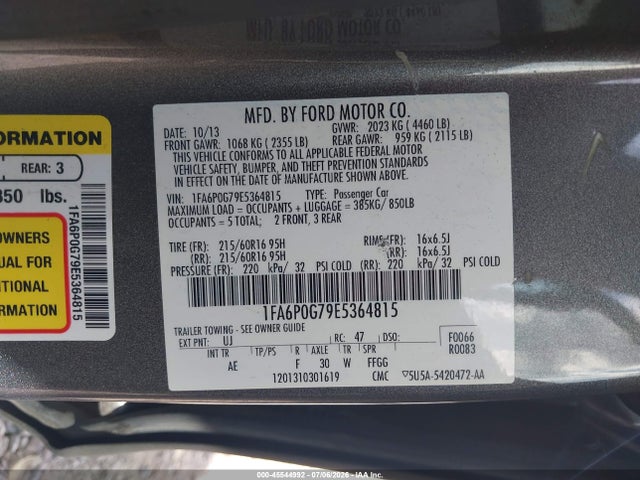 Продаж на аукціоні авто 2014 Ford Fusion S, vin: 1FA6P0G79E5364815, номер лоту: 45544992