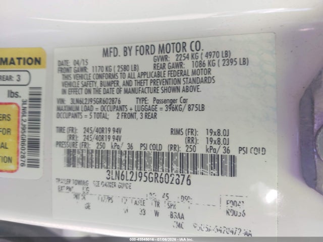 3LN6L2J95GR602876 Lincoln MKZ