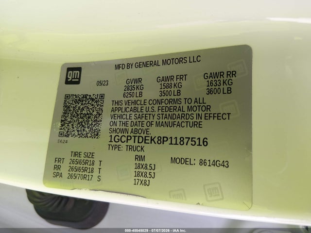 1GCPTDEK8P1187516 Chevrolet Colorado 4wd Short Box Z71