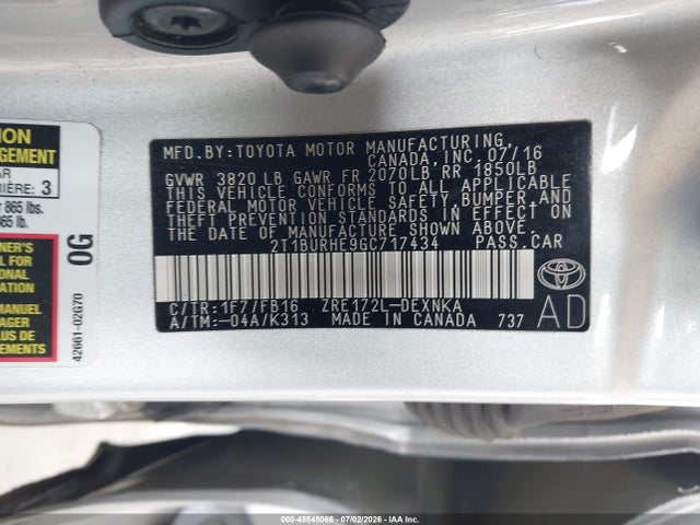 Toyota COROLLA LE 2016 2T1BURHE9GC717434 Image 9