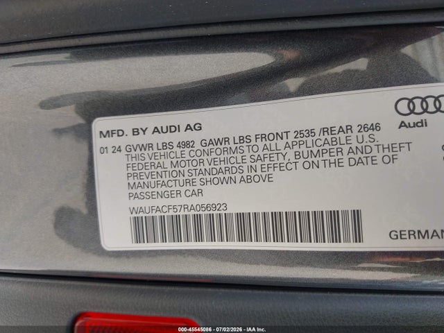 Продажа на аукционе авто 2024 Audi A5 Sportback Premium Plus 45 Tfsi Quattro S Tronic, vin: WAUFACF57RA056923, номер лота: 45545086