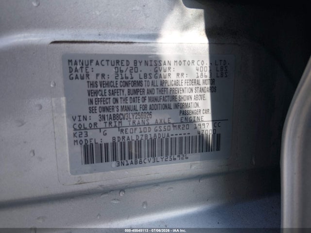 Aukcja sprzedaży 2020 Nissan Sentra Sv Xtronic Cvt, vin: 3N1AB8CV3LY256926, numer aukcji: 45545113