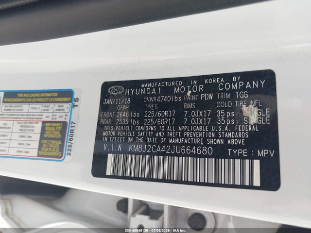 Продаж на аукціоні авто 2018 Hyundai Tucson Se, vin: KM8J2CA42JU664680, номер лоту: 45545126