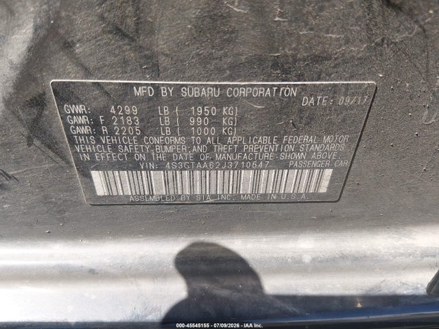 Subaru Impreza 2.0i 2018 4S3GTAA62J3710547 Image 9