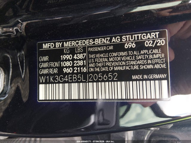 Продаж на аукціоні авто 2020 Mercedes-benz A 220, vin: W1K3G4EB5LJ205652, номер лоту: 45545171