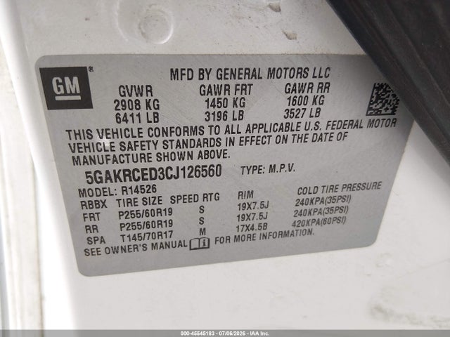 Aukcja sprzedaży 2012 Buick Enclave Leather, vin: 5GAKRCED3CJ126560, numer aukcji: 45545183