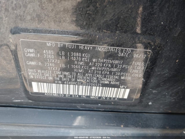 Продаж на аукціоні авто 2013 Subaru Outback 2.5i Limited, vin: 4S4BRCSC2D3206525, номер лоту: 45545195