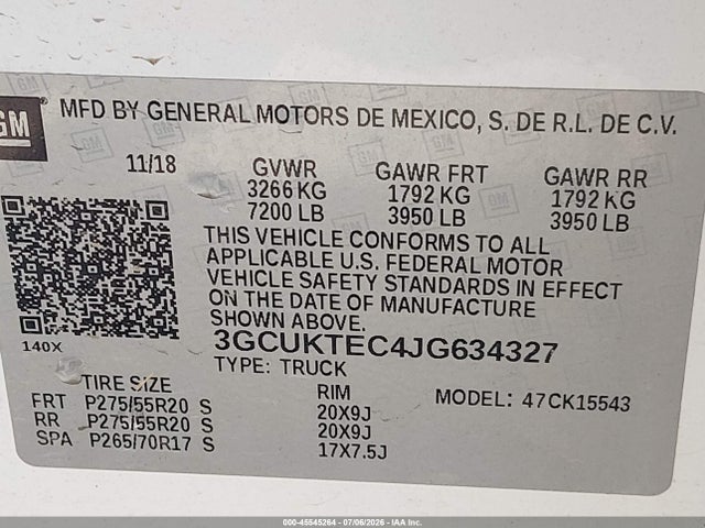 3GCUKTEC4JG634327 Chevrolet Silverado 1500 High Country
