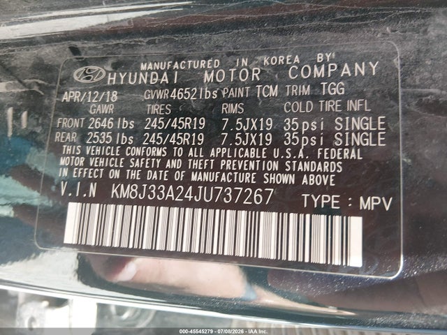 Aukcja sprzedaży 2018 Hyundai Tucson Value, vin: KM8J33A24JU737267, numer aukcji: 45545279