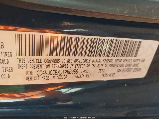 Продажа на аукционе авто 2018 Jeep Compass Limited Fwd, vin: 3C4NJCCBXJT286056, номер лота: 45545281