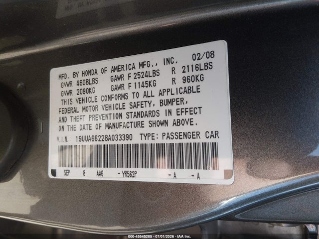 Продаж на аукціоні авто 2008 Acura Tl 3.2, vin: 19UUA66228A033390, номер лоту: 45545285